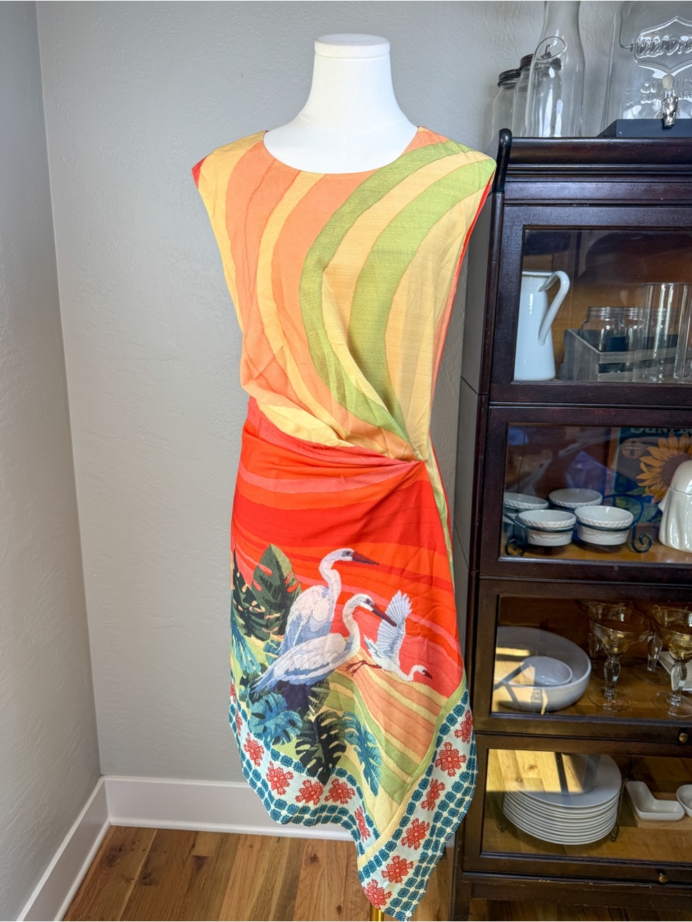 Anthropologie Eva Franco Crane Print Tropical Rainbow Dress Size 2